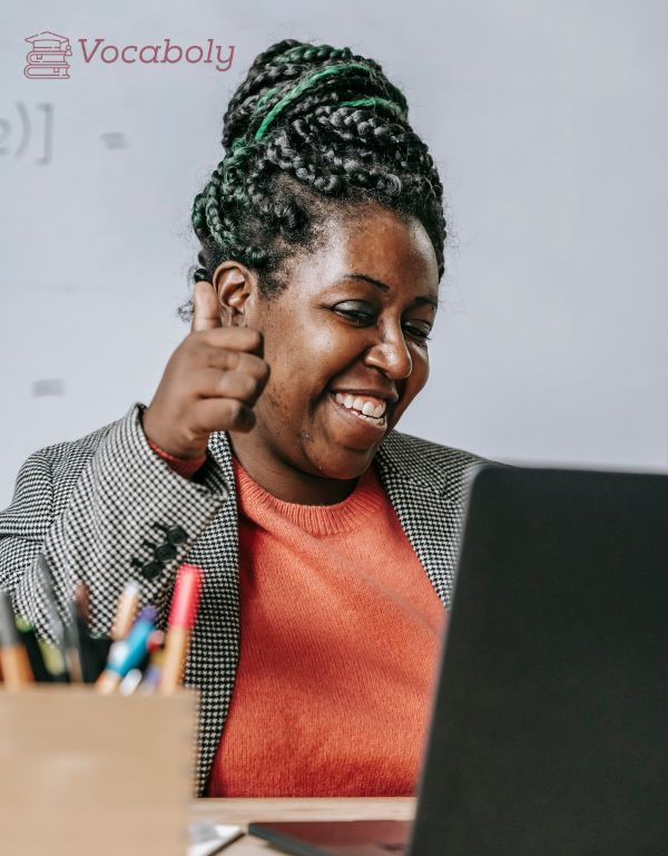 Woman enjoying Vocabulary test 